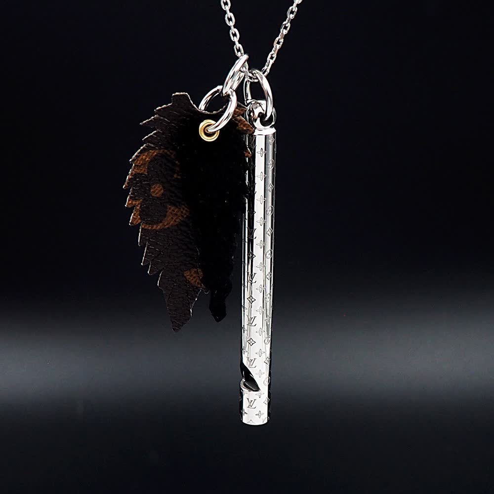Louis Vuitton Silver Whistle and Leather Charm Necklace